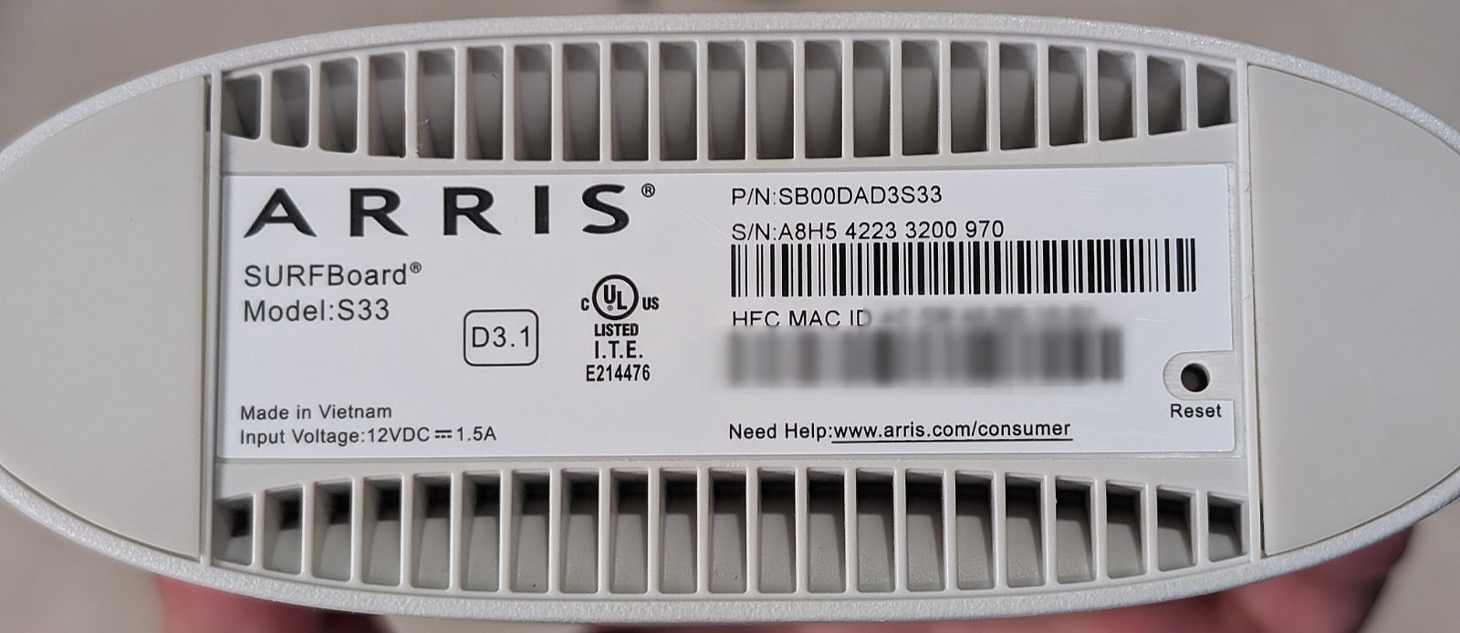 ARRIS S33 SURFboard DOCSIS 3.1 Multi-Gigabit Cable Modem 2.5 Gbps Ethernet Port
