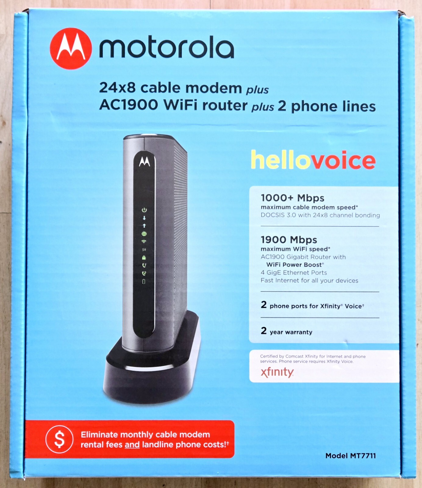 MOTOROLA MT7711 24X8 Cable Modem and AC1900 Dual Band Wi-Fi Gigabit Router