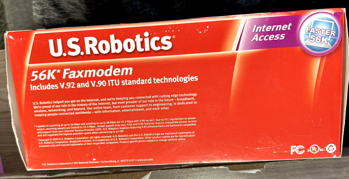 NEW! IN BOX! U.S.Robotics 56K Faxmodem w/ V.92 & V.90 ITU Standard Technology