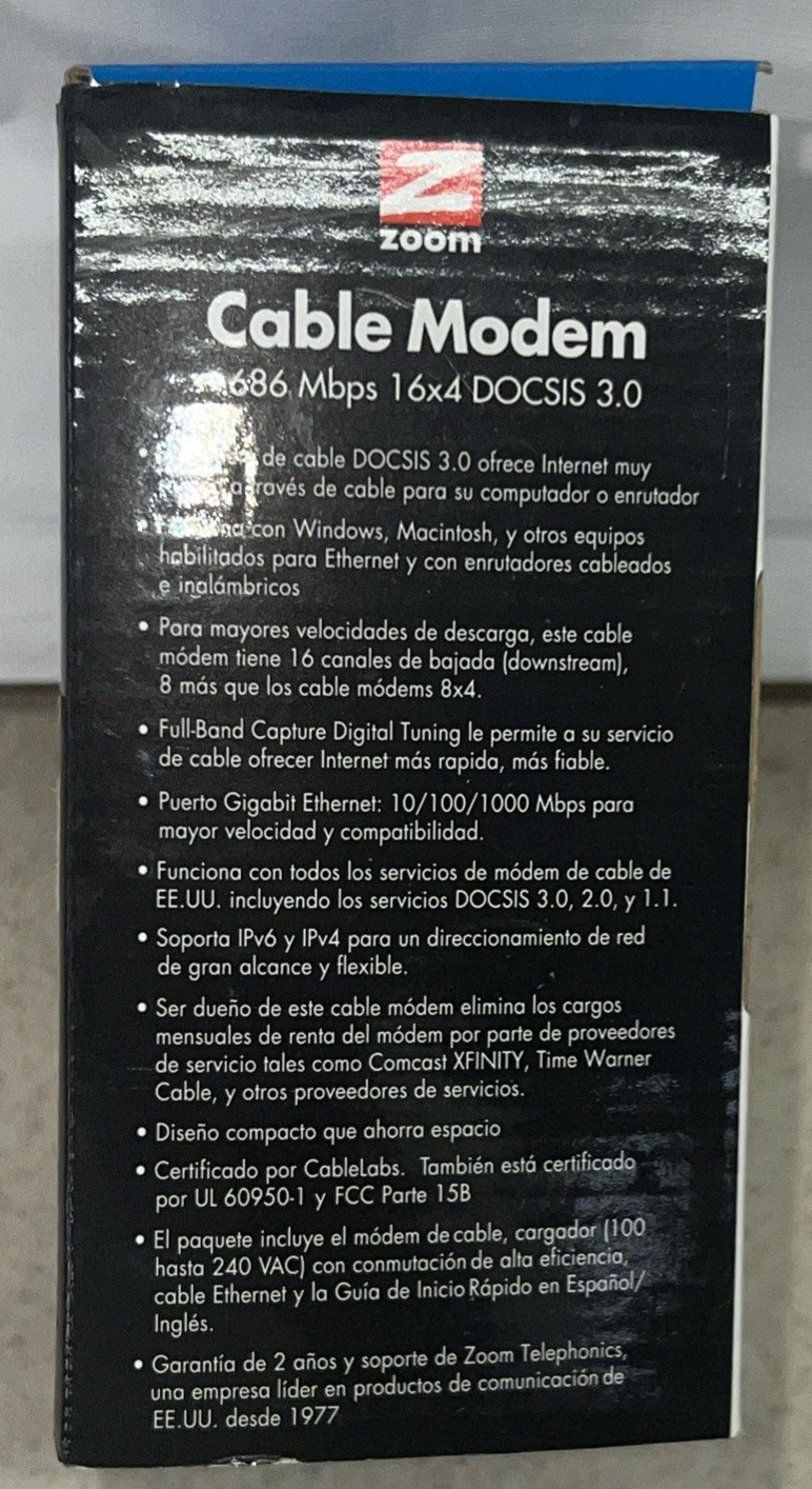 ZOOM Cable Modem Model 5370: 686 Mbps* 16×4 DOCSIS 3.0. New-Open Box