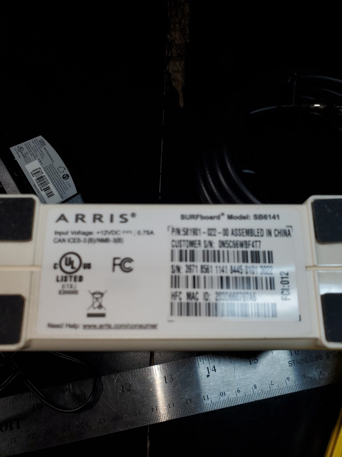 ARRIS Surfboard SB6141 White Cable Modem+AC Adapter+coax Cable+extension Panel