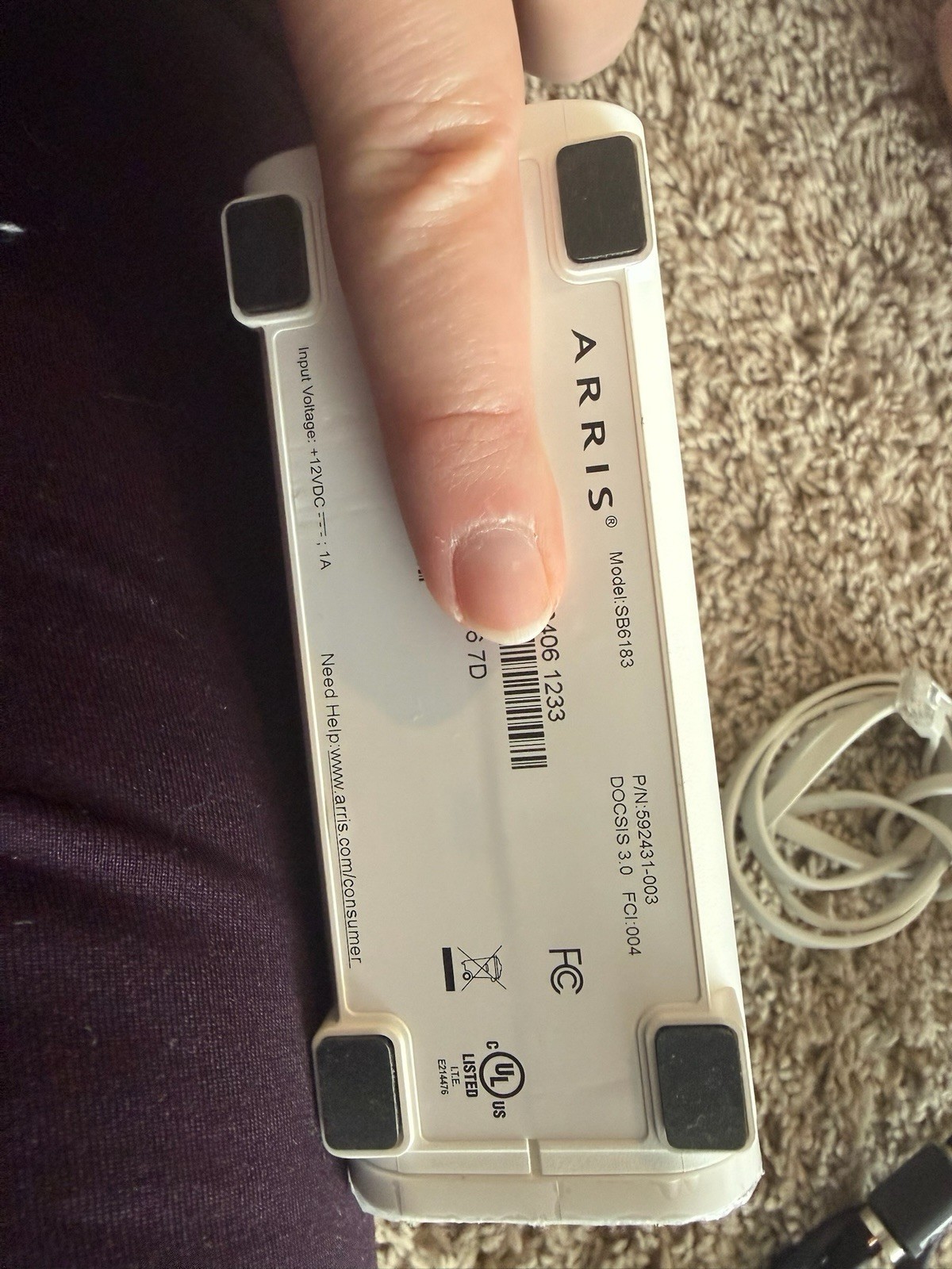 ARRIS SB6183 SURFBoard DOCSIS Speed 3.0 Cable Modem Xfinity Cox Spectrum – White