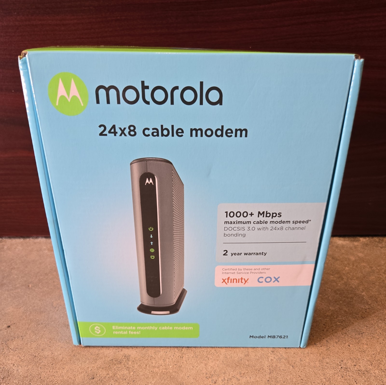 Motorola MB7621 24×8 DOCSIS 3.0 High Speed cable Modem Used w/ power adaptor