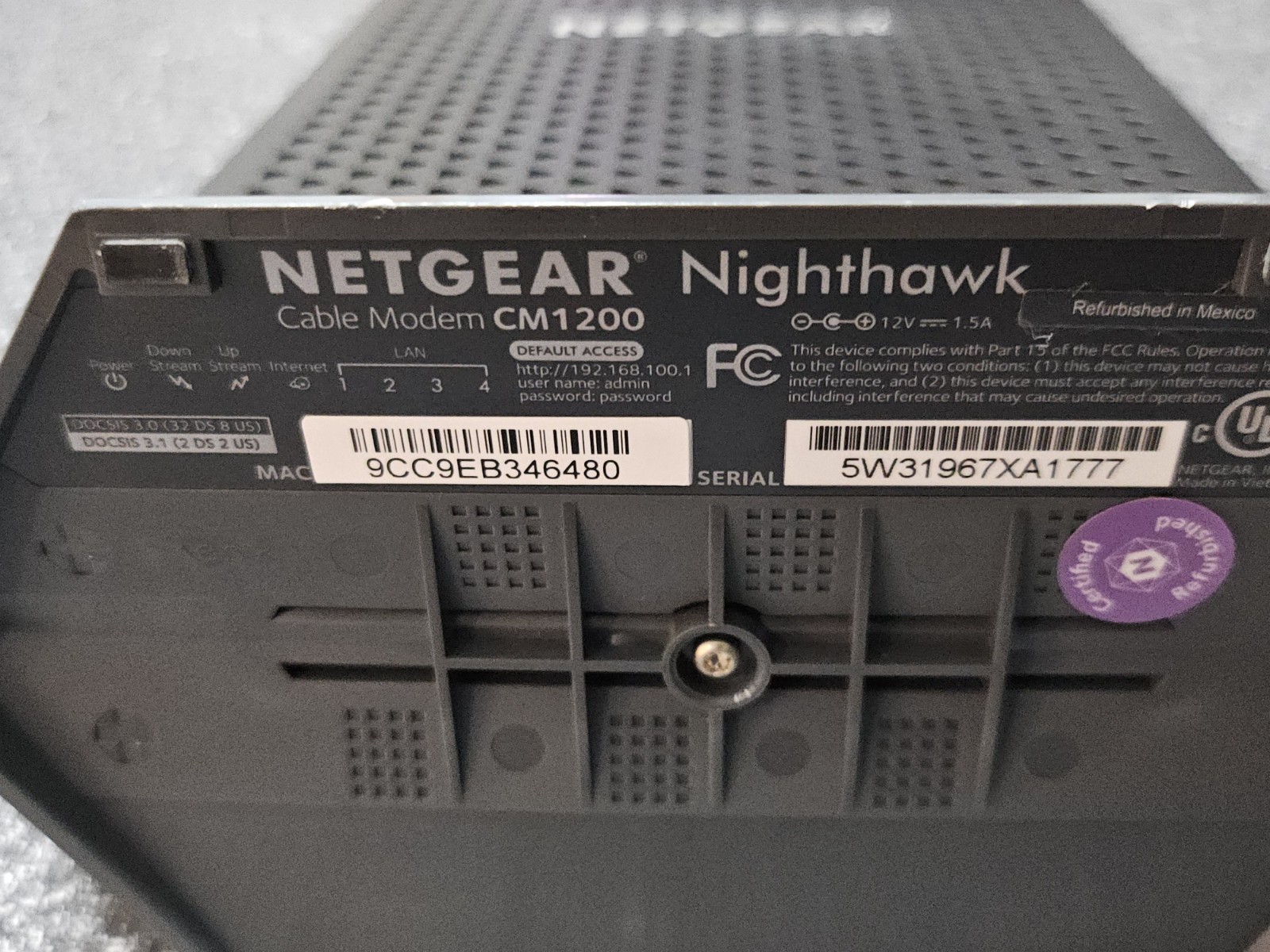 NETGEAR Nighthawk CM1200-100NAS DOCSIS 3.1 Cable Modem