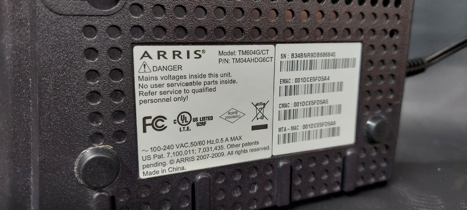 Arris Comcast Cable Modem Model Tm604g/ct