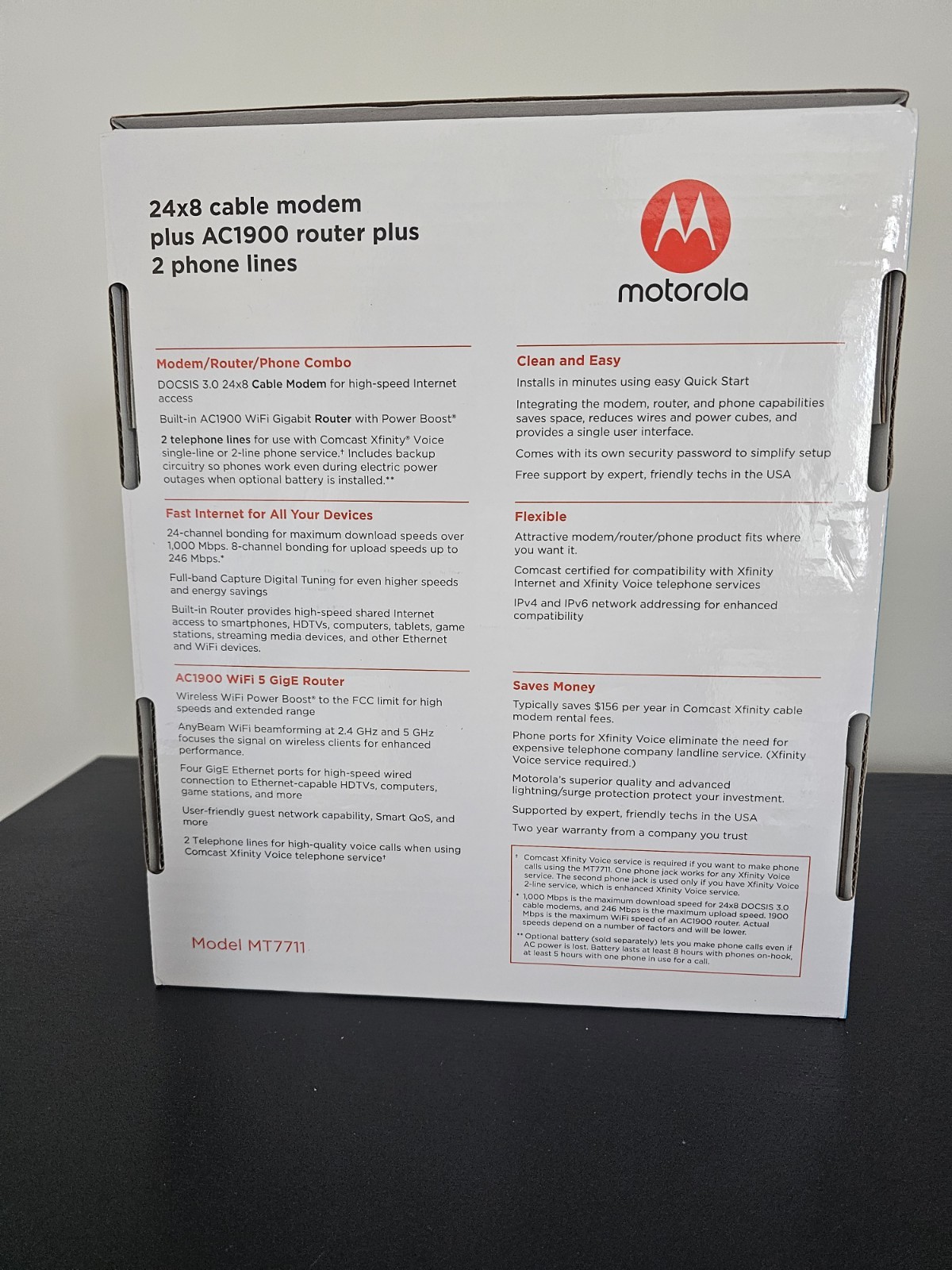 Motorola MT7711 24X8 Cable Modem/Router with Two Phone Ports, DOCSIS 3.0 Modem