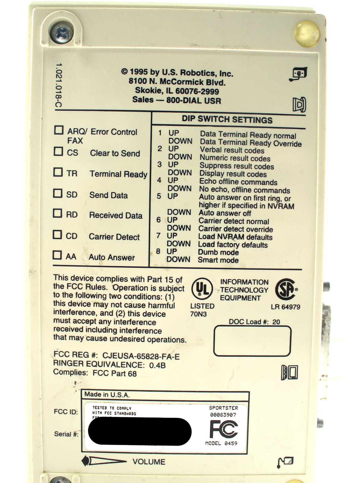 US ROBOTICS Sportster 33.6 Faxmodem 000839-07