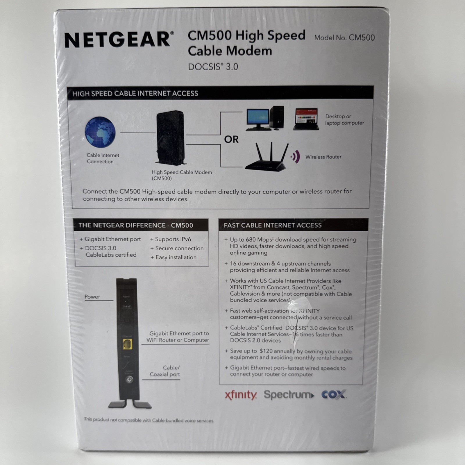 NETGear CM500 DOCSIS 3.0 Cable Modem Cert. for XFINITY by Comcast Cox Spectrum +