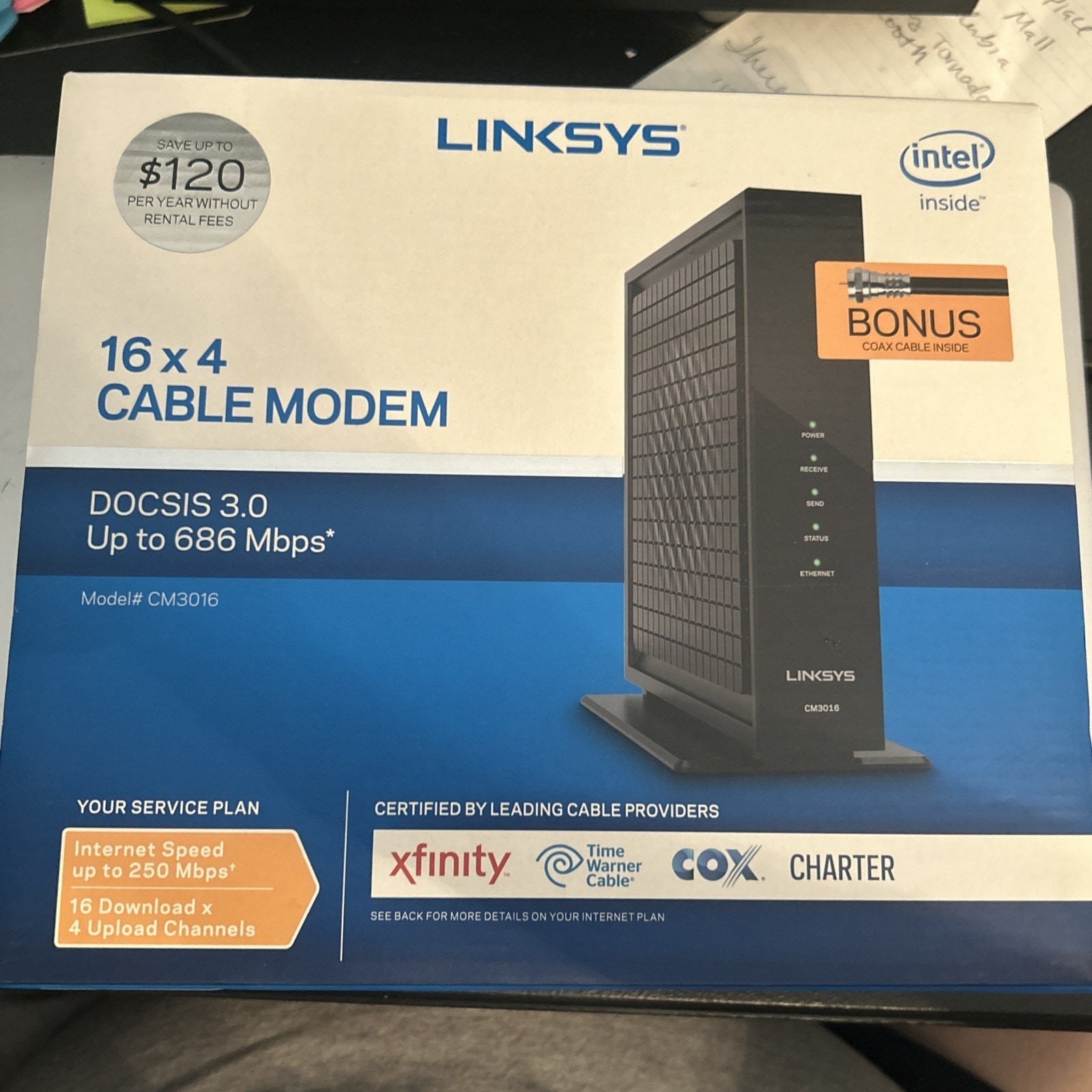 Linksys CM3016 16×4 Cable Modem – New & Sealed – DOCSIS 3.0 – up to 686 Mbps