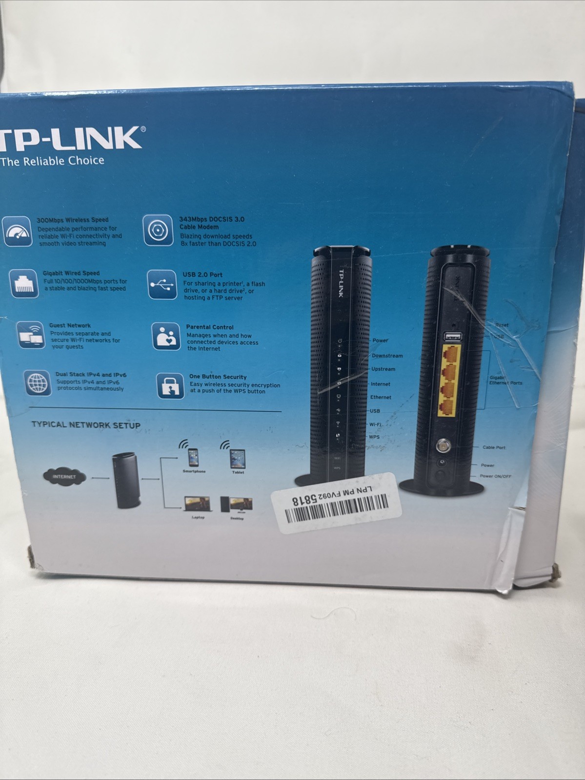 TP-Link TC-7610 300Mbps Wireless N DOCSIS 3.0 High Speed Cable Modem Gigabit NEW