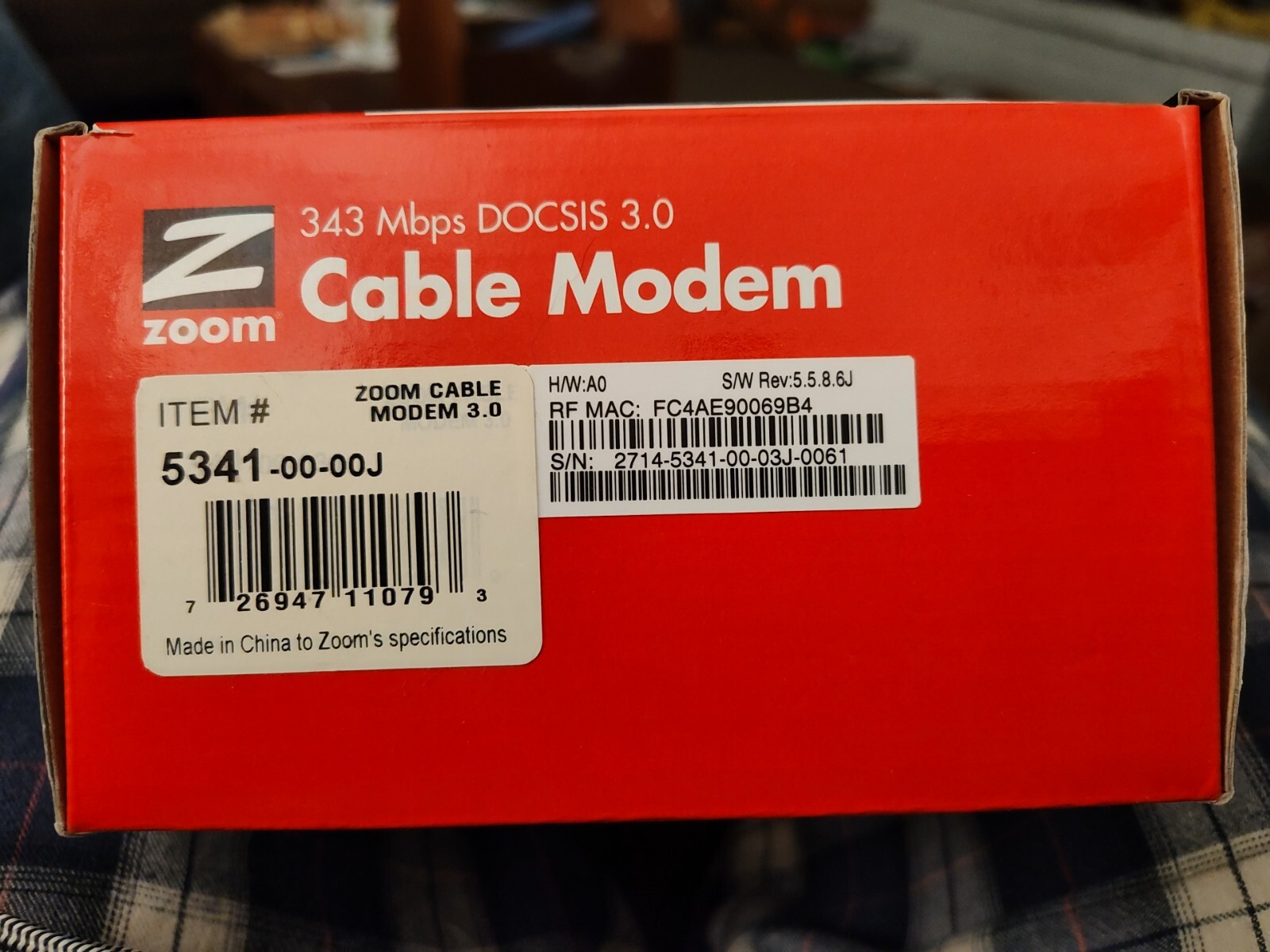 Zoom 343 Mbps DOCSIS 3.0 Cable Modem Model: 5341