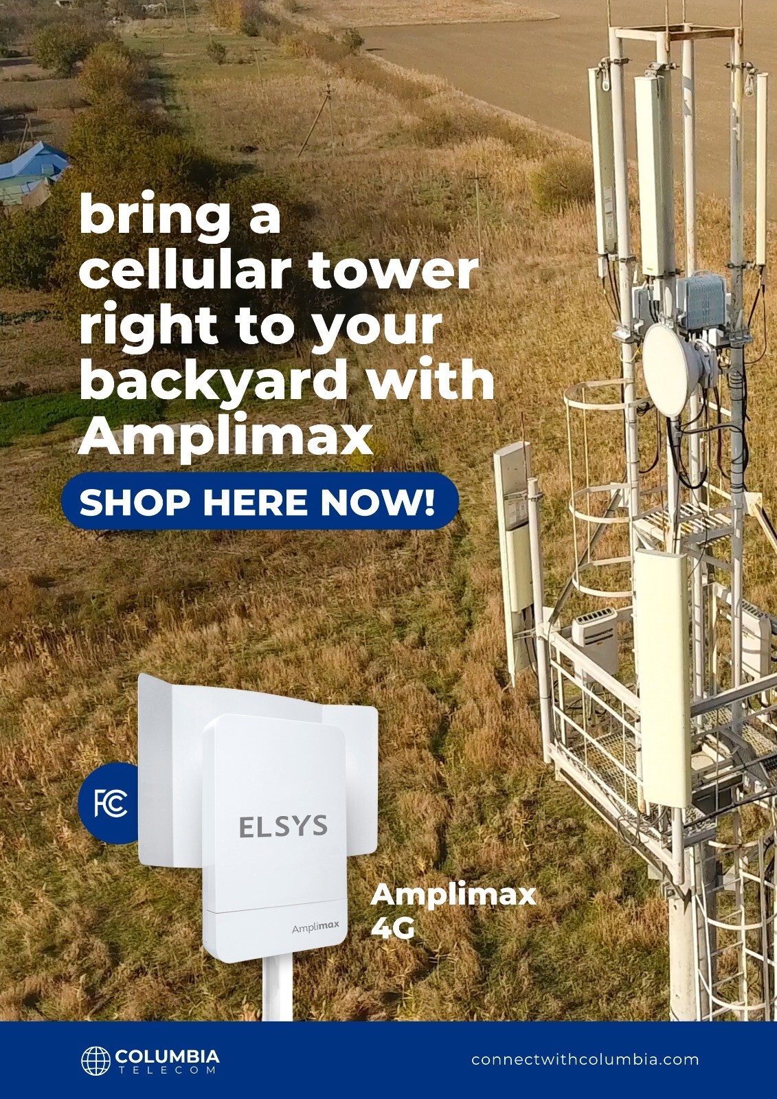 ELSYS AMPLIMAX 4G LTE Portable FWA Modem: Built-in High-Gain Antenna & SIM Slot.