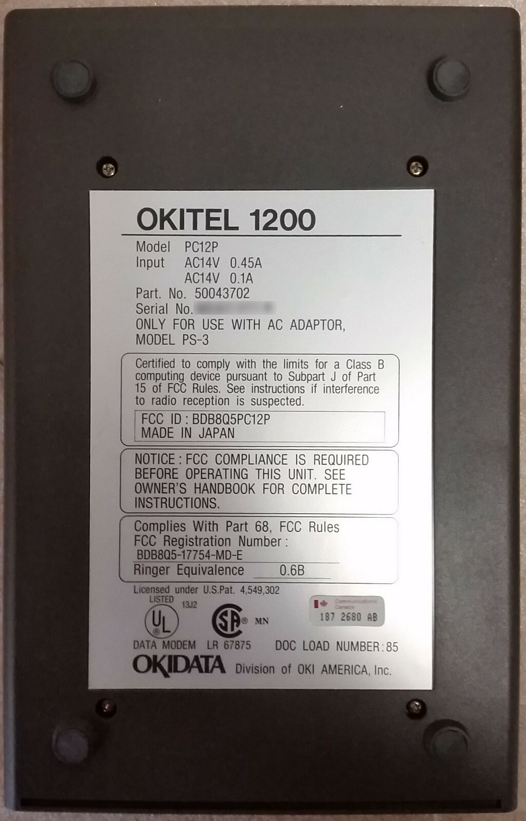 Vintage Okidata PC12P Okitel 1200 External Modem, Complete in Original Box