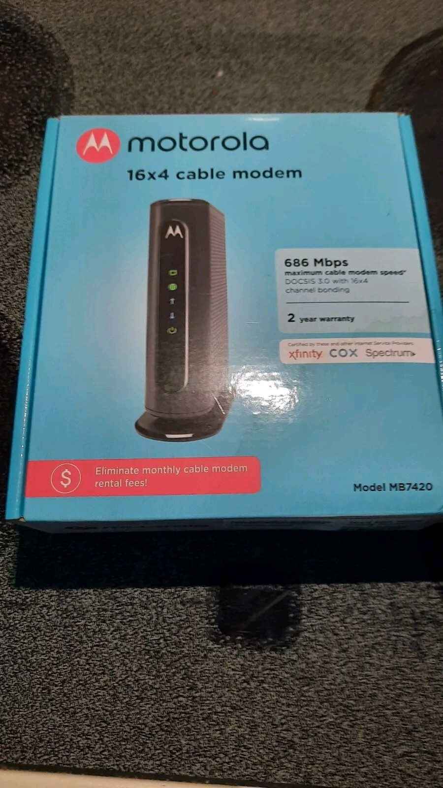Motorola Cable Modem 16×4 686 Mbps Model MB7420 Comcast xfinity COMPLETE IN BOX