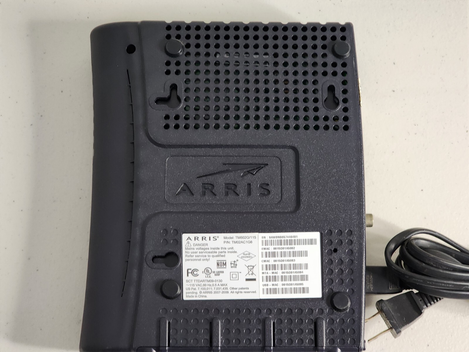 Arris Cable Modem Model TM602G/115.