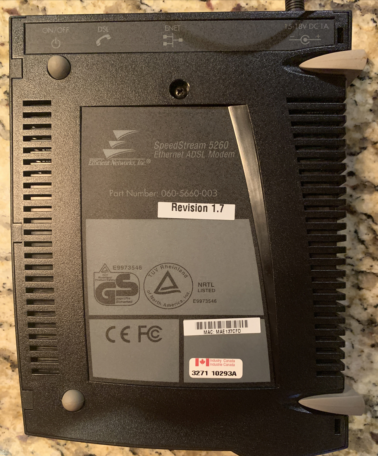 SpeedStream 5260 Ethernet ADSL DSL Modem Efficient Networks Inc