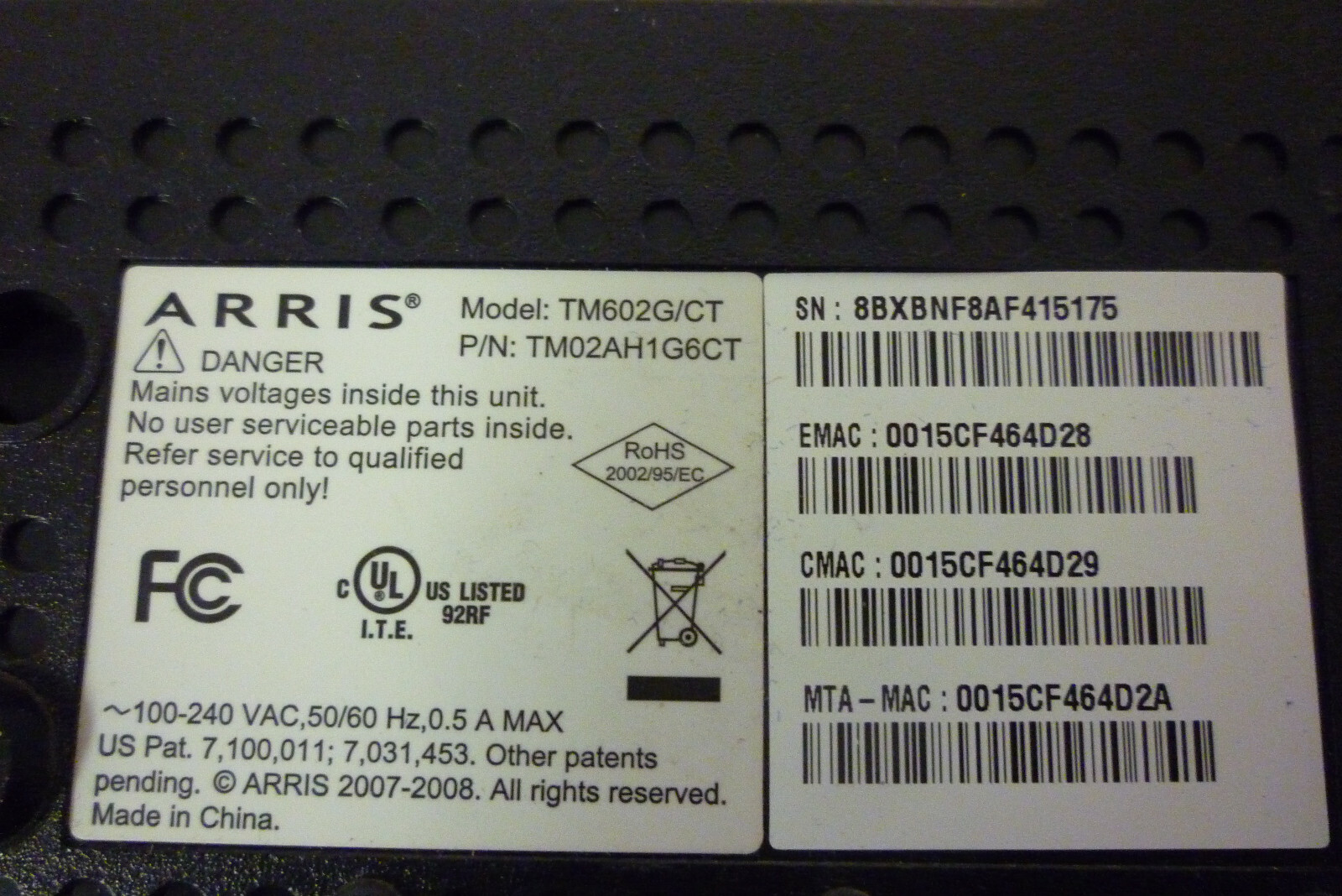 Arris TM602G/CT Modem
