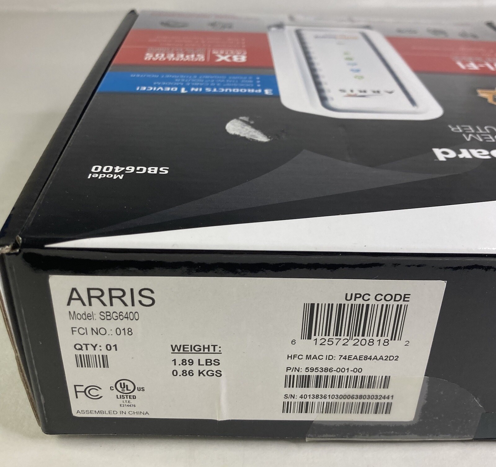 Brand New Arris SURF board SGB6400 DOCSIS 3.0 Cable Modem N300 w/Wires Included
