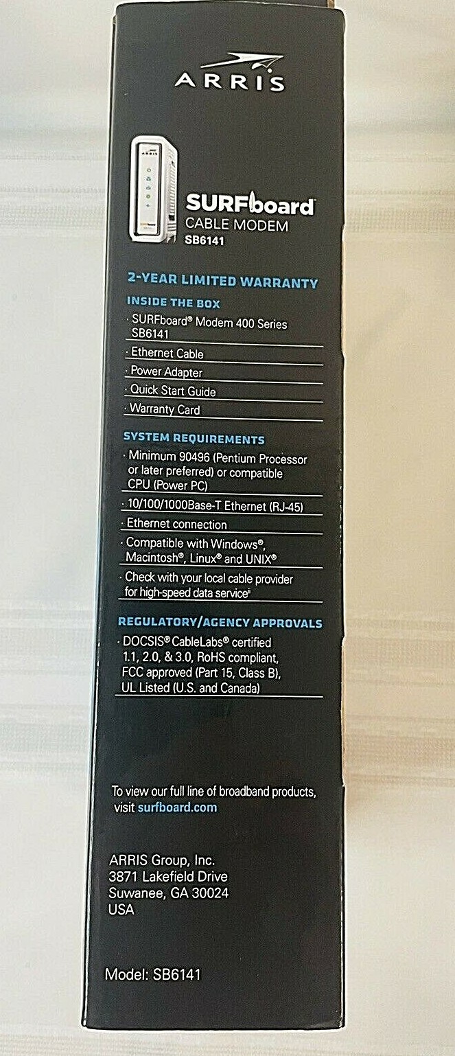 Motorola Arris SB6141 SURFboard 400 Series DOCSIS 3.0 Cable Modem 343 Mbps 1229A