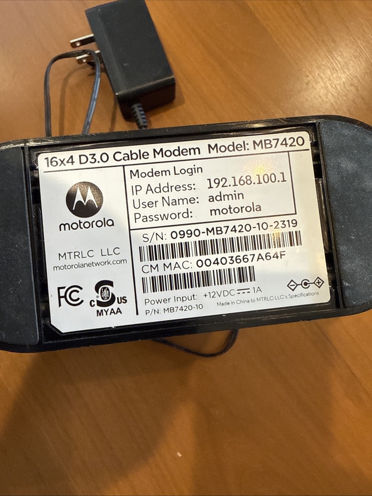 Motorola MB7420 16×4 DOCSIS 3.0 Cable Modem