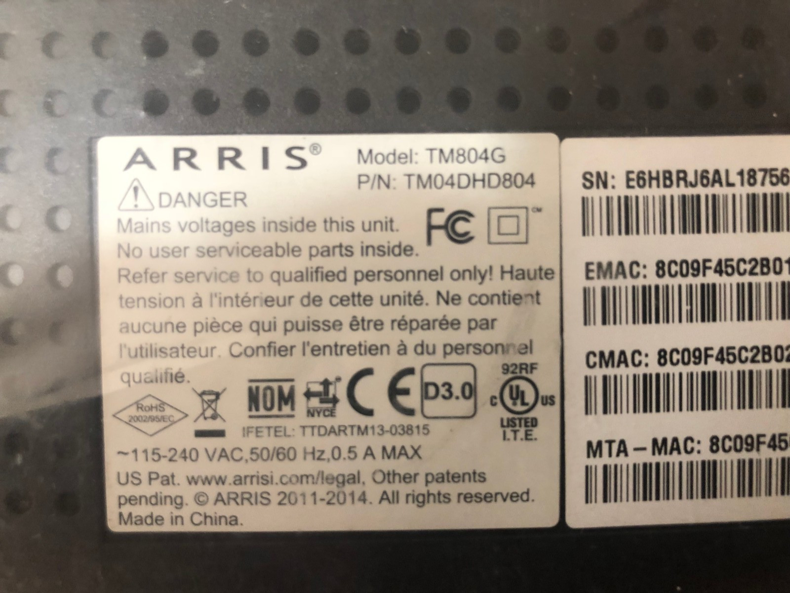 ARRIS TM804G TM-04DHD804 Internet & Telephone Telephony Modem