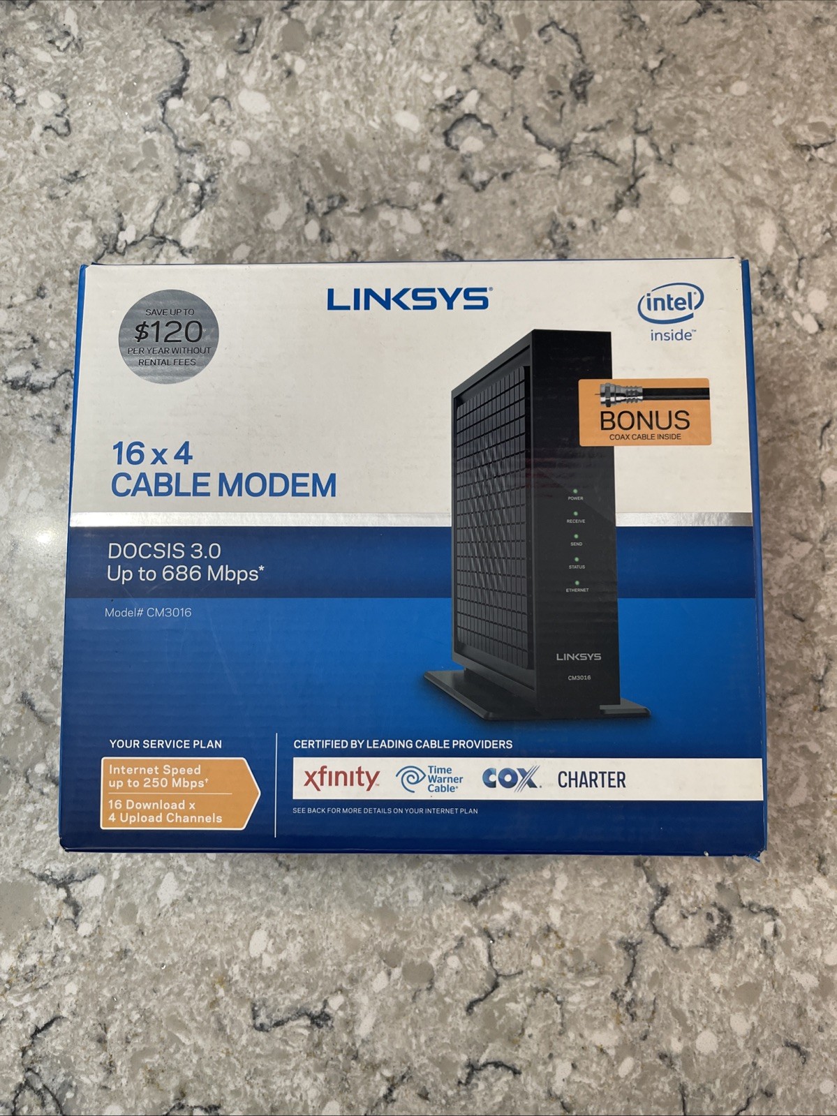 LINKSYS 16 x 4 Cable Modem | 16 x 4 Bonded Channels | DOCSIS 3.0 | CM3016