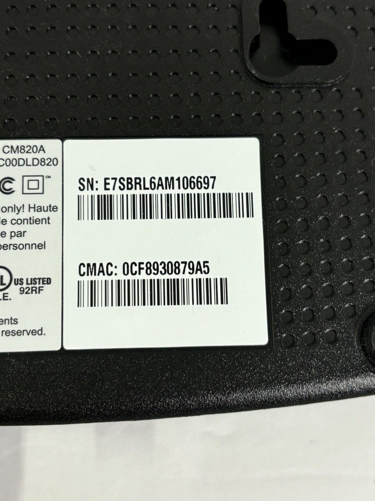 ARRIS CM820A Cable Internet Modem with Power Cord