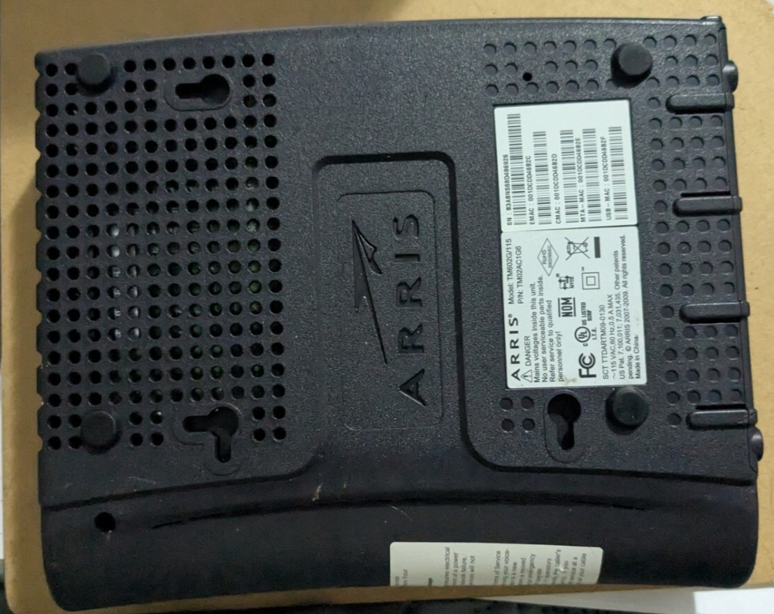 Arris TM602G/115 Touchstone Telephony Cable Modem Unit Only