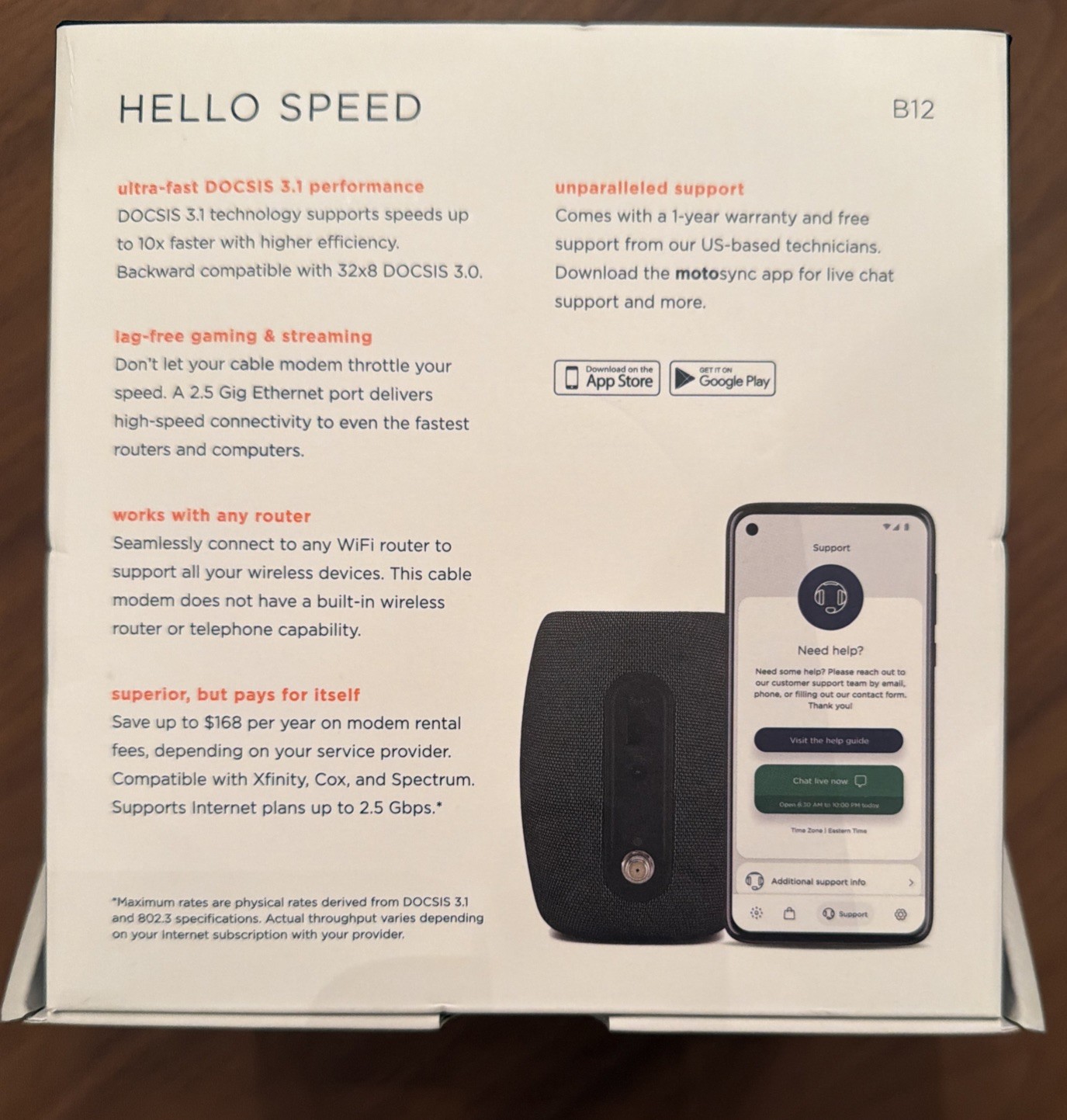 Motorola B12 DOCSIS 3.1 Cable Modem Black 2.5Gbps Xfinity Cox Spectrum
