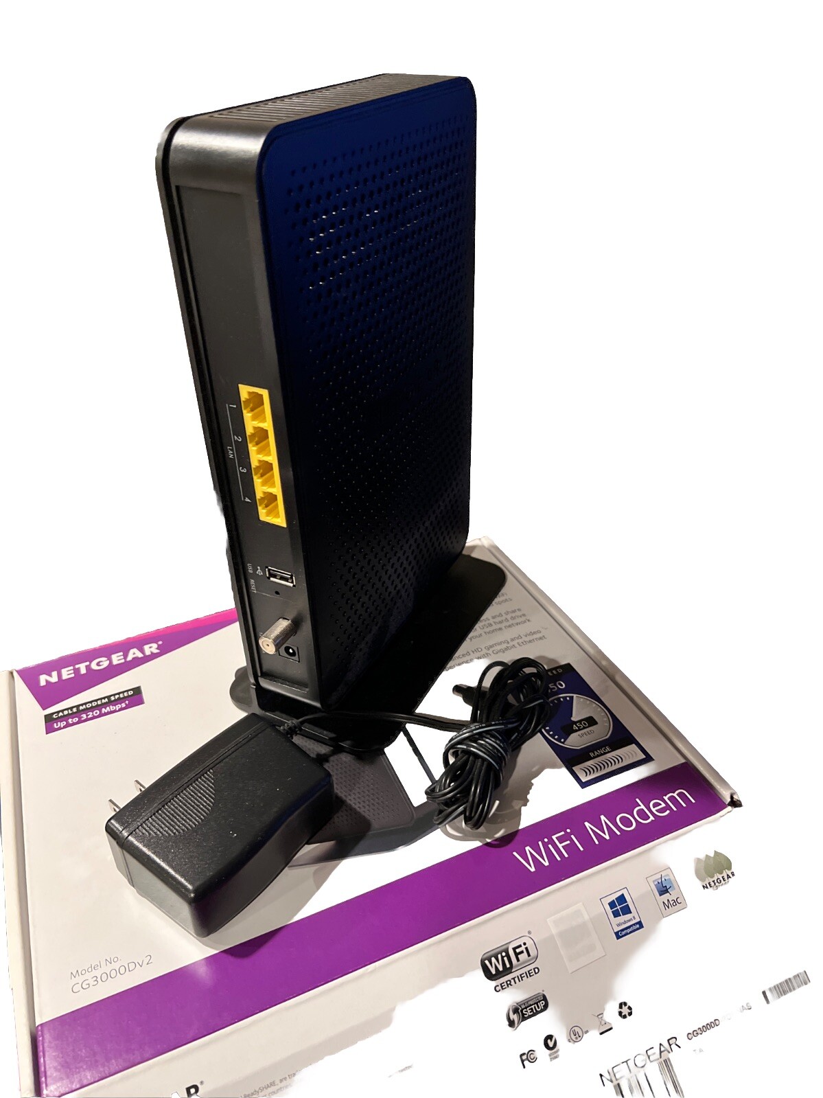 NETGEAR N450 Wireless Cable Modem WiFi Router CG3000Dv2 with Box