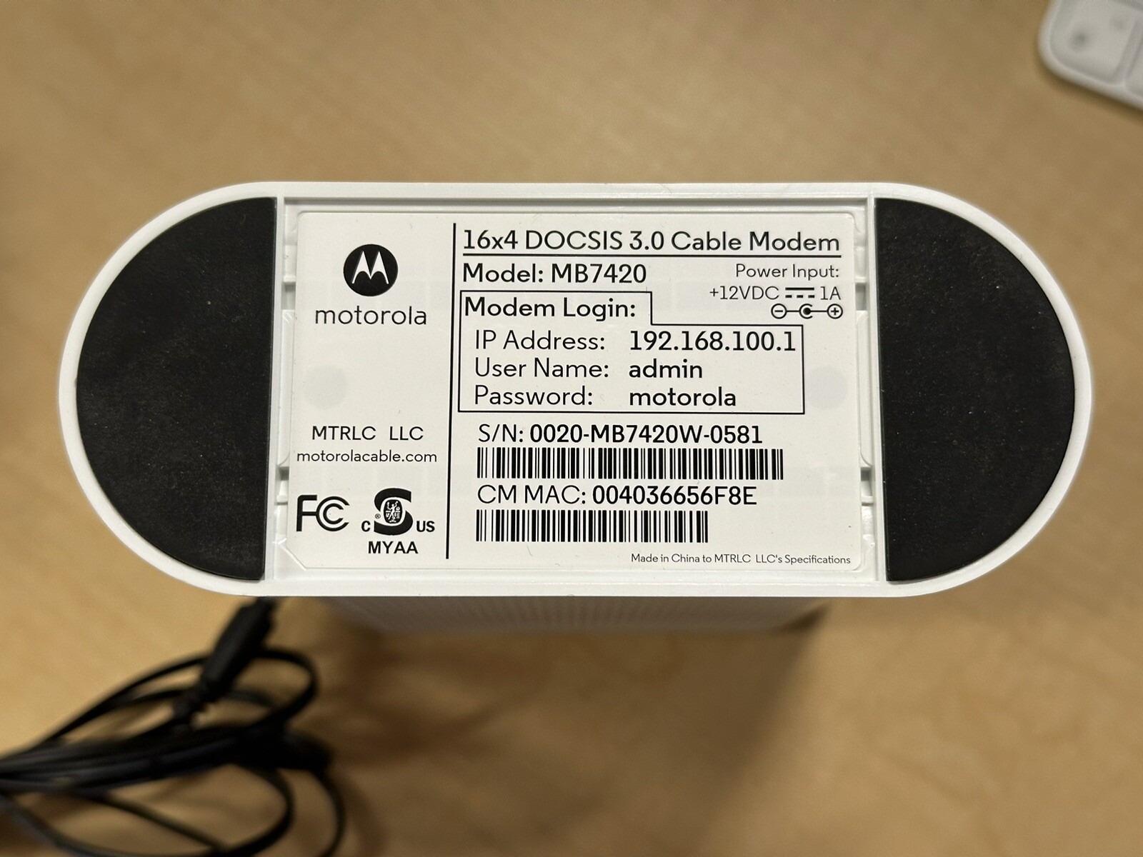 Motorola MB7420 686mbps DOCSIS 3.0 Cable Modem