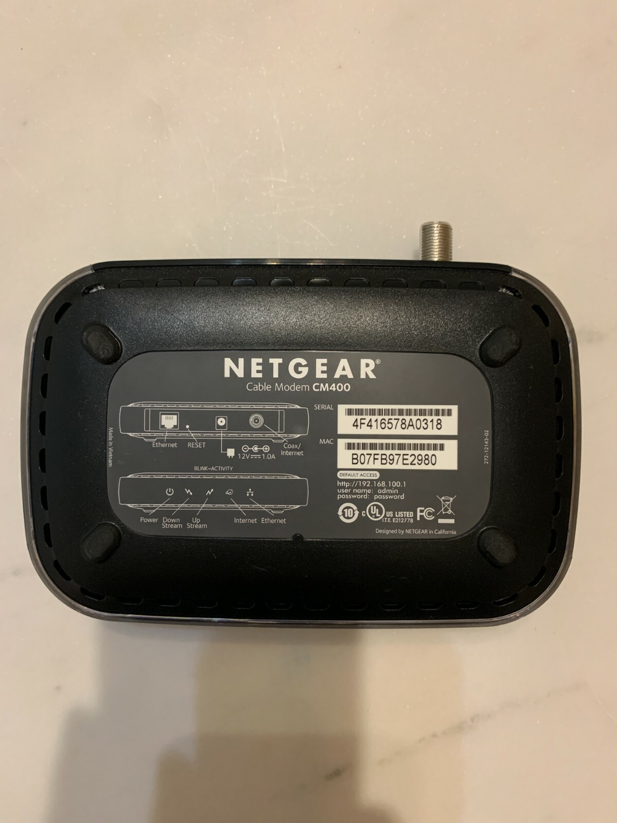 Netgear CM400 High Speed Cable Modem DOCSIS 3.0