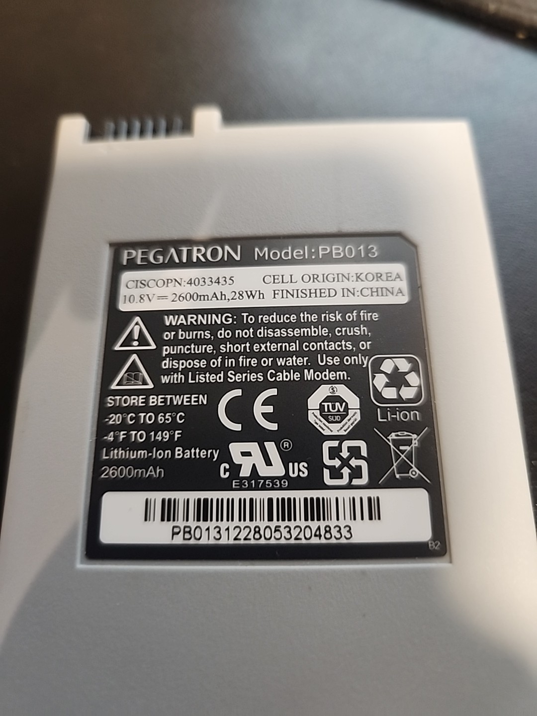 PEGATRON PB013 Modem Battery for DPQ3925 DPQ3939 DPQ3212 10.8V 2600