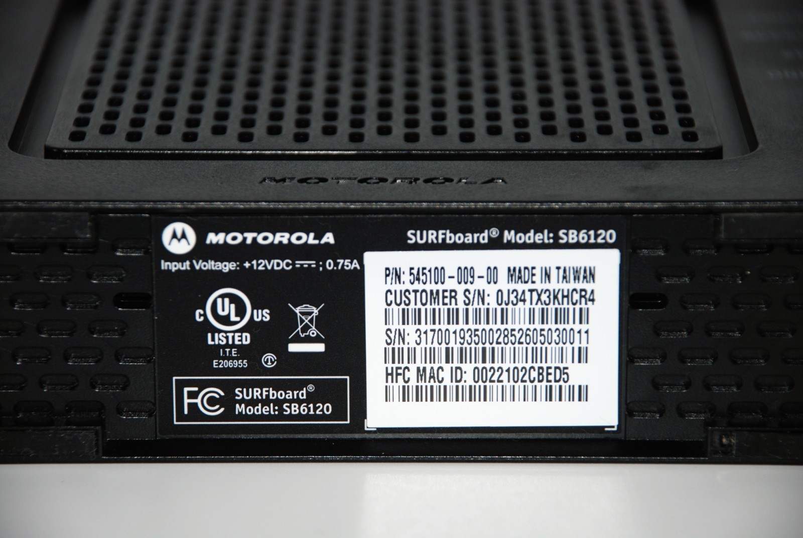 Motorola Surfboard SB6120 DOCSIS 3.0 Cable Modem with AC Adapter