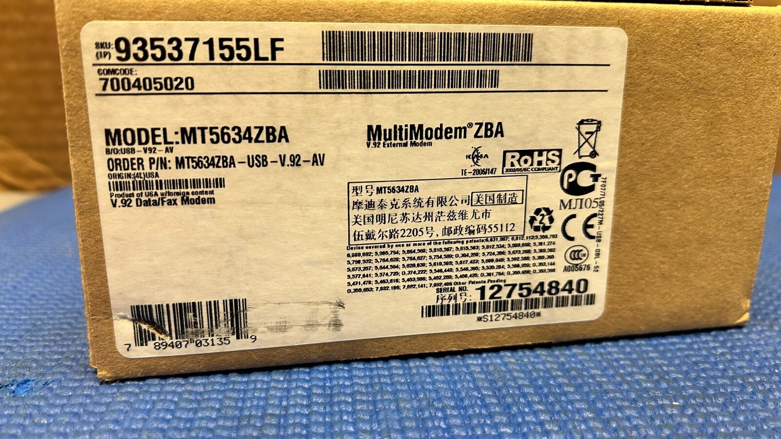 MULTITECH MT5634ZBA-USB-V.92-AV MULTI MODEM USB, DATA/FAX MODEM