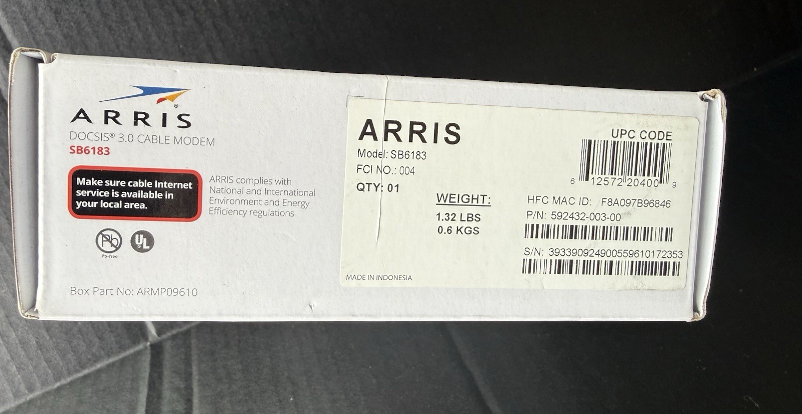 NEW ARRIS SURFBOARD SB6183 686 Mbps 16×4 Cable Modem, White