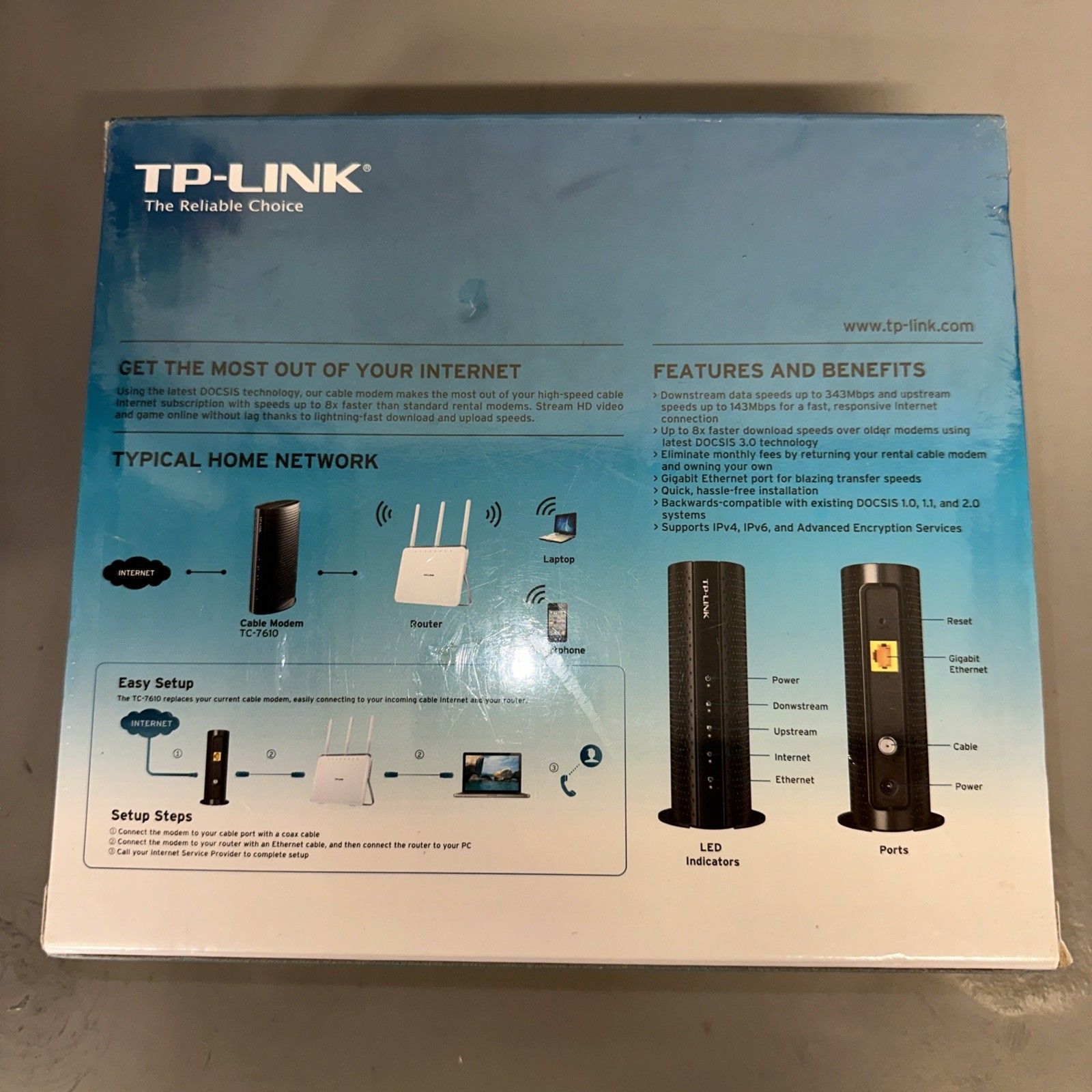TP-Link Docsis 3.0 Cable Modem 343 Mbps TC-7610 Xfinity NIB
