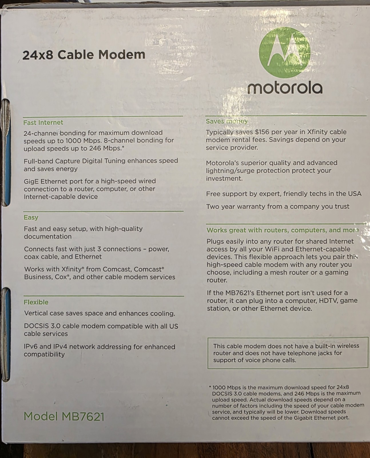 Motorola 24×8 Cable Modem MB7621-10 1000+ Mbps / Open Box
