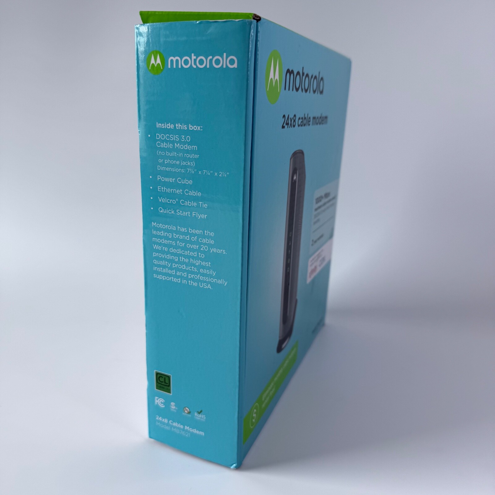 Motorola 24×8 Cable Modem Model MB7621 Power Cord & Manual DOCSIS 3.0 1000+Mbp