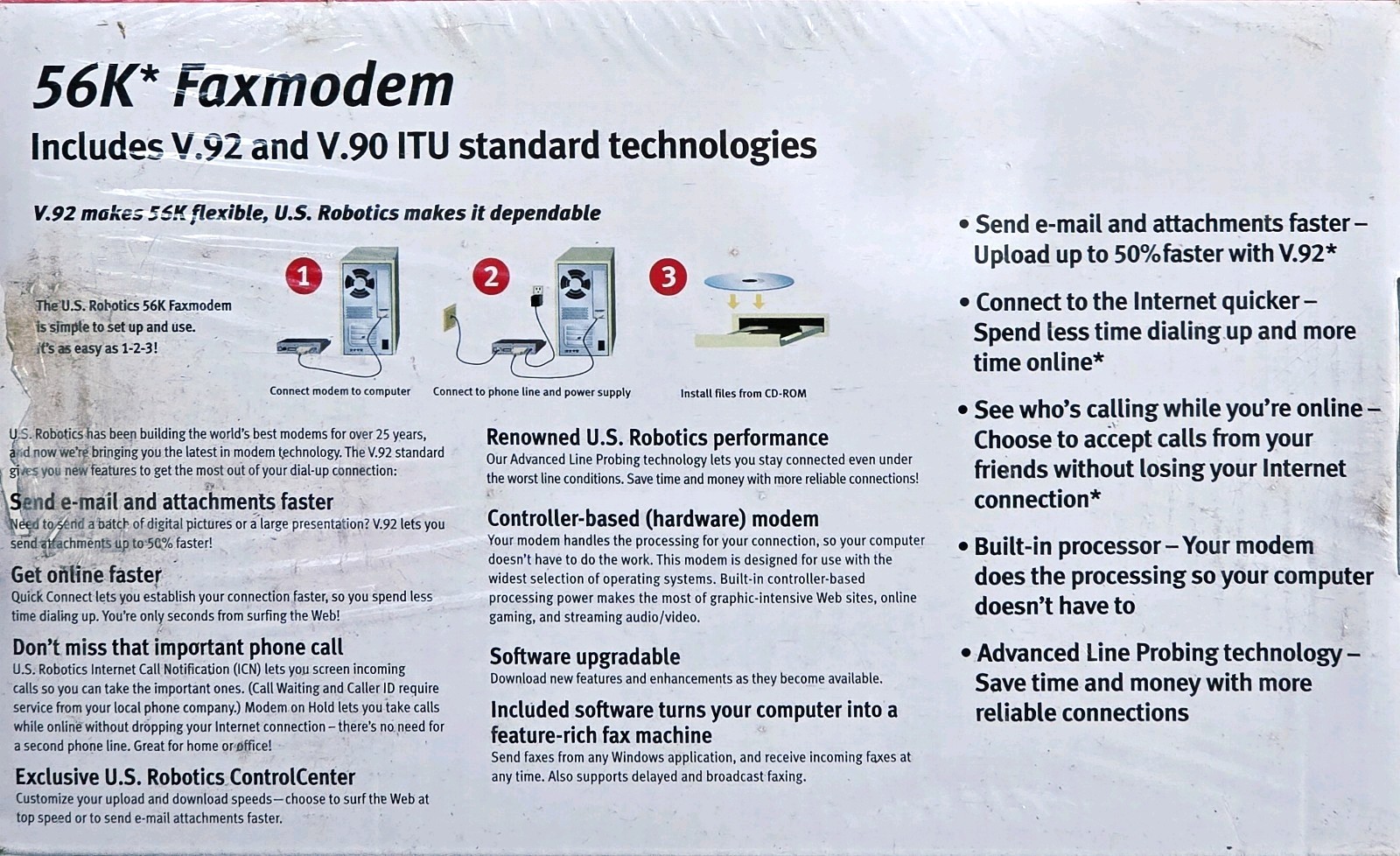 US Robotics V.92 & V.90 ITU standard technologies External Faxmodem 5686E