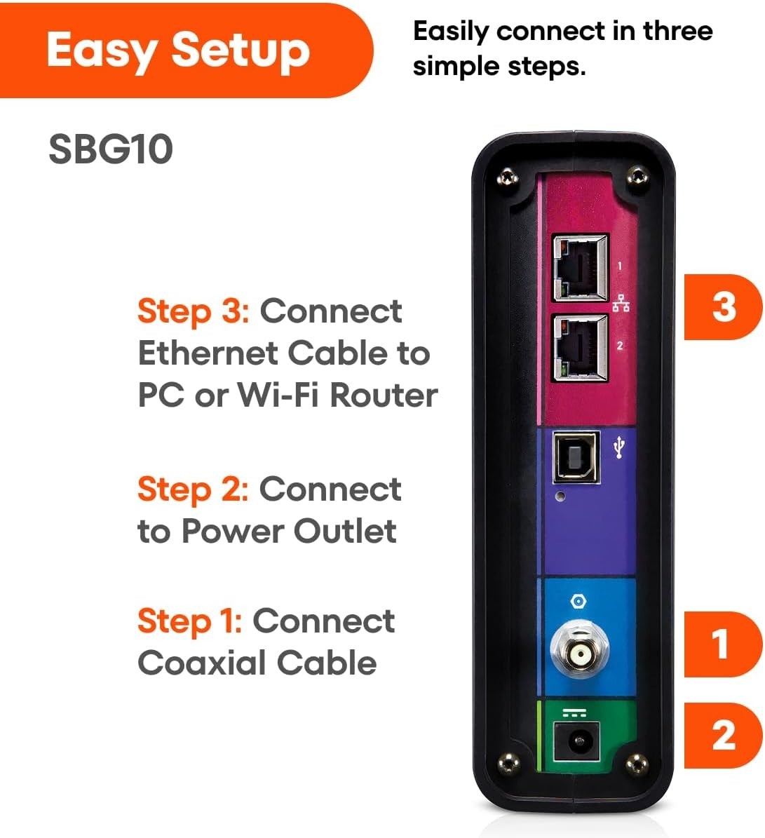 Arris SBG10 Cable Modem Router Combo Black DOCSIS 3.0 4 Ethernet Ports 400 Mbps