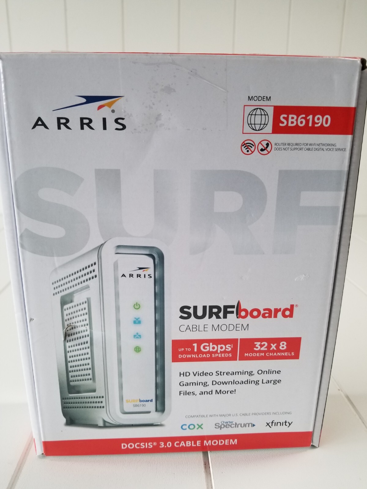 ARRIS SURFboard SB6190 DOCSIS 3.0 32 x 8 Gigabit Cable Modem 1 Gbps Black