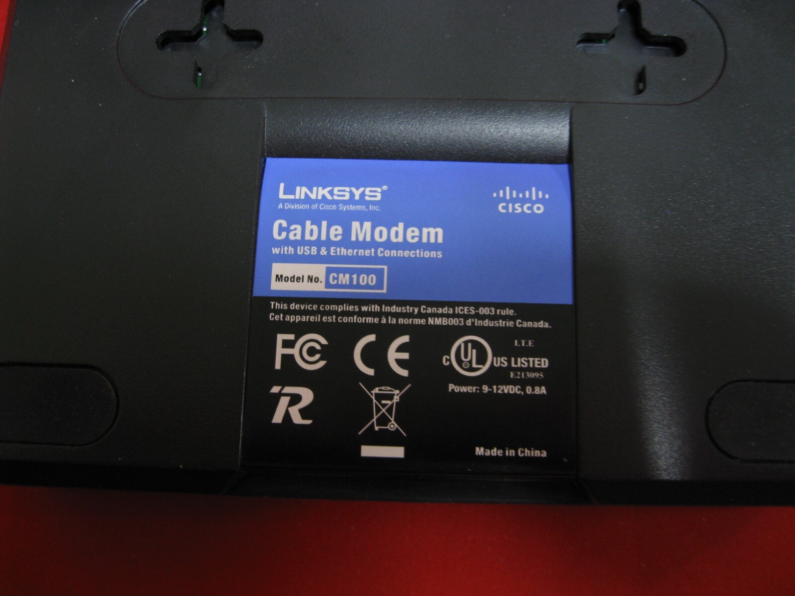 Linksys Cable Modem With USB And ETHERNET Connections Model CM100
