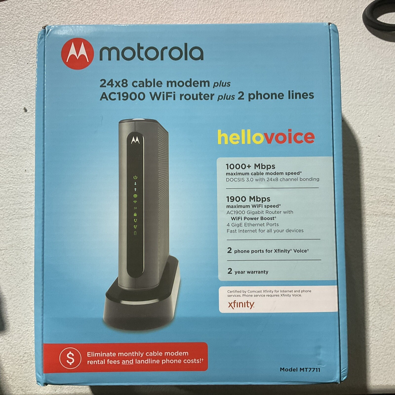 New Motorola MT7711 Dual Band AC1900 Cable Modem and Wi-Fi Gigabit Router