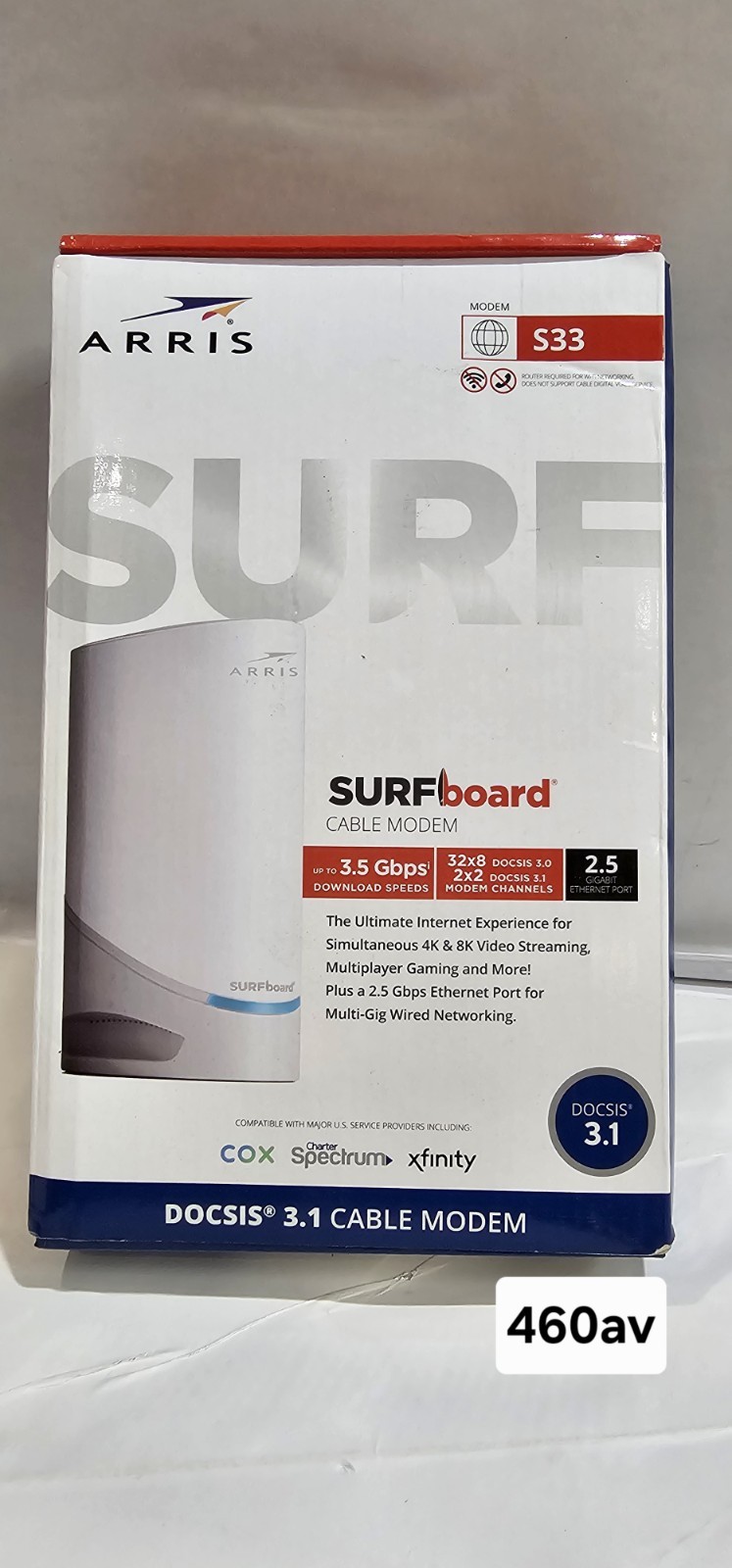 ARRIS – SURFboard S33 32 x 8 DOCSIS 3.1 Multi-Gig Cable Modem with 2.5 Gbps New