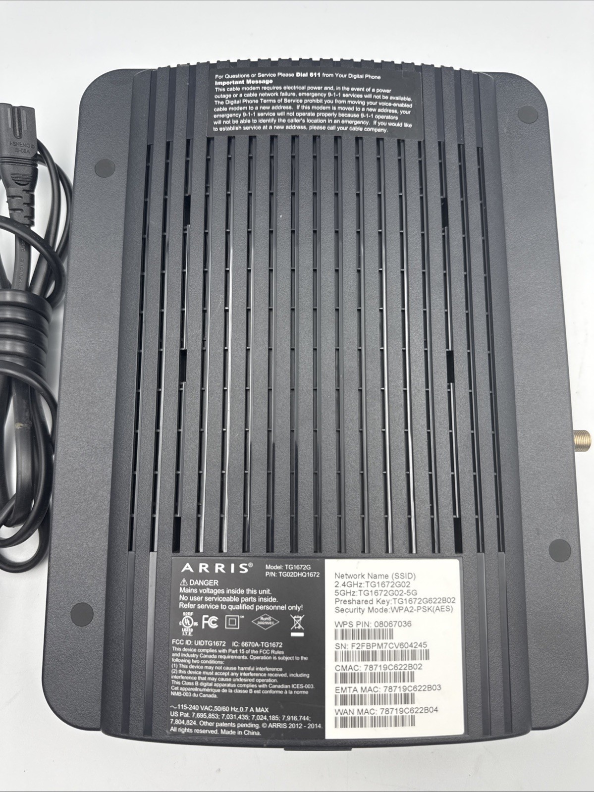 Arris TG1672G Touchstone Tel. Gateway DOCSIS 3.0 Modem & WIreless Dual-Band B41