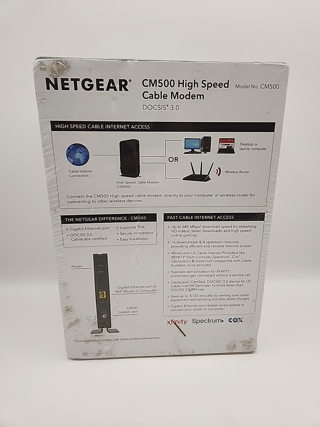 NEW Netgear High-Speed Cable Modem DOCSIS 3.0 680Mbps Download Speed Black
