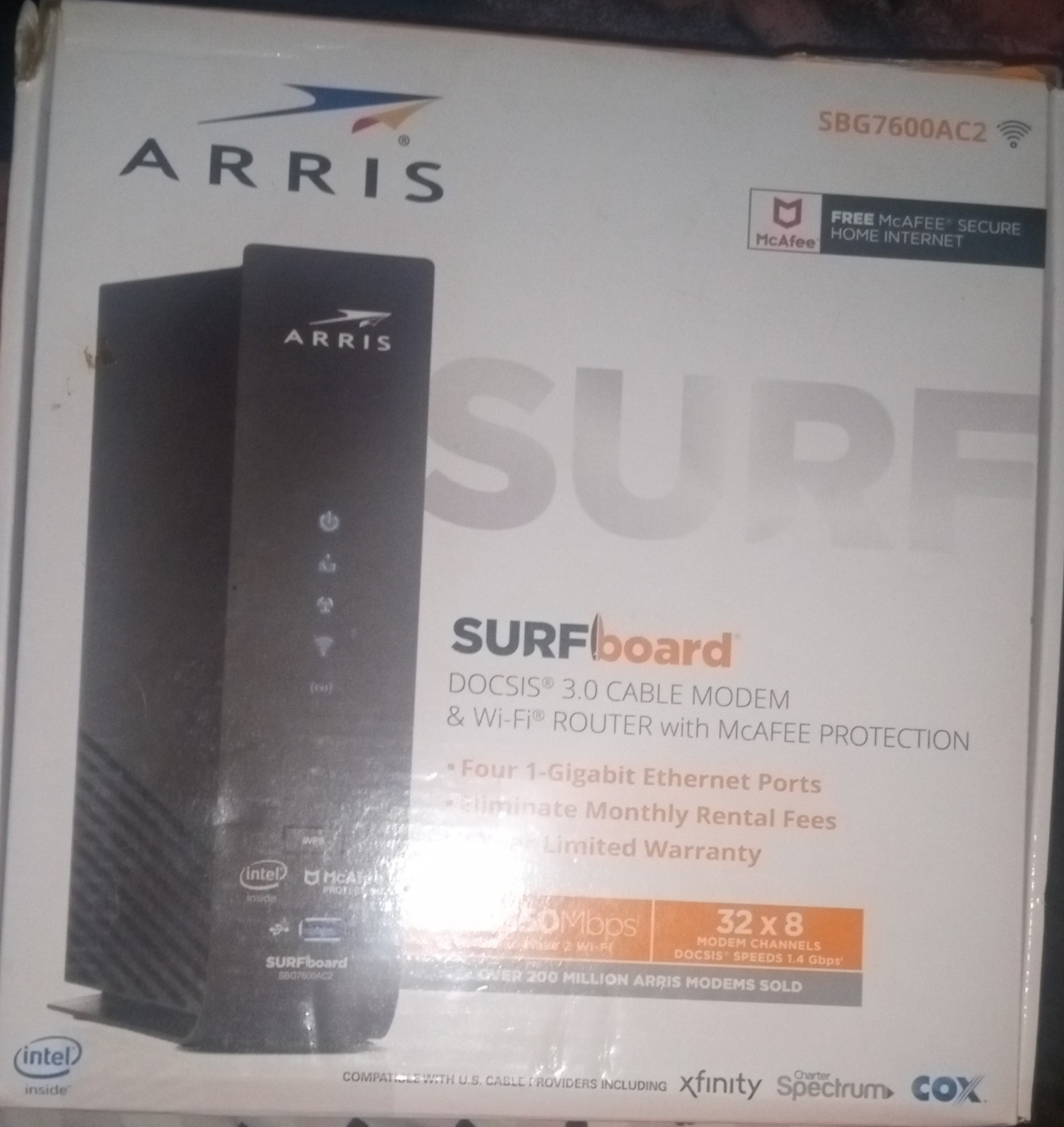 ARRIS Surfboard SBG7600AC2 Cable Modem & Wi-fi Router With Free McAfee