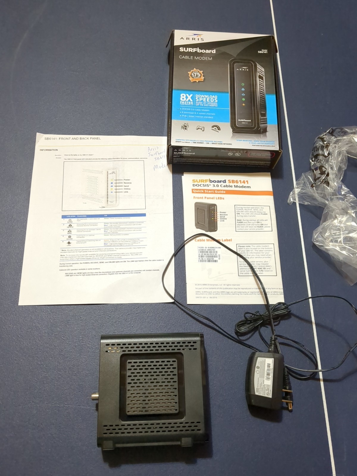 ARRIS SURFboard SB6141 Surf Board Cable Modem Docsis 3.0 HD Windows 5″X5″ Black