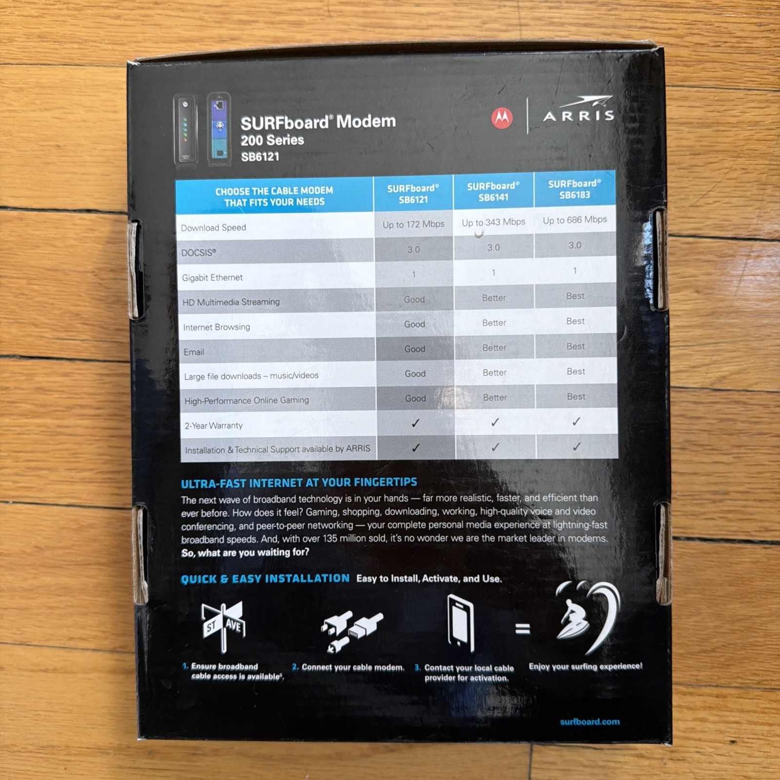 MOTOROLA ARRIS SURFBOARD CABLE MODEM 200 SERIES SB6121 HI SPEED 4×4 DOCSIS 3.0